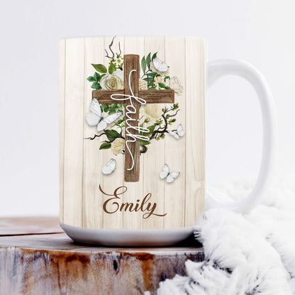 For God Has Given Us A Spirit Of Power And Of A Sound Mind - Pretty Personalized Floral Cross White Ceramic Mug NUA211A