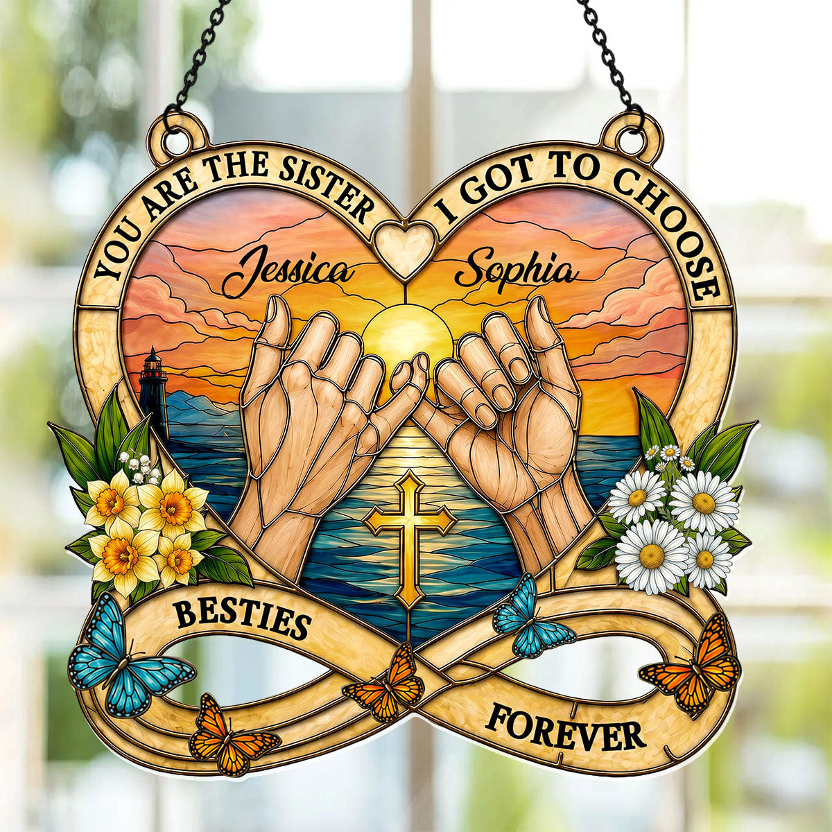 To My Bestie, Sister In Christ Birth Month Flower | Personalized Acrylic Suncatcher
