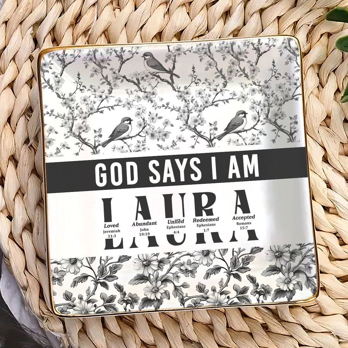 God Says I Am | Personalized Ceramic Ring Dish Square