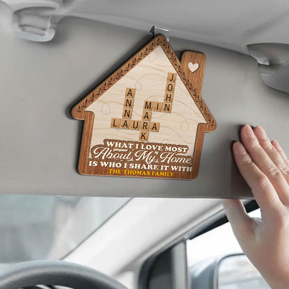 What I Love Most About My Home Is Who I Share It | Personalized Car Visor Clip