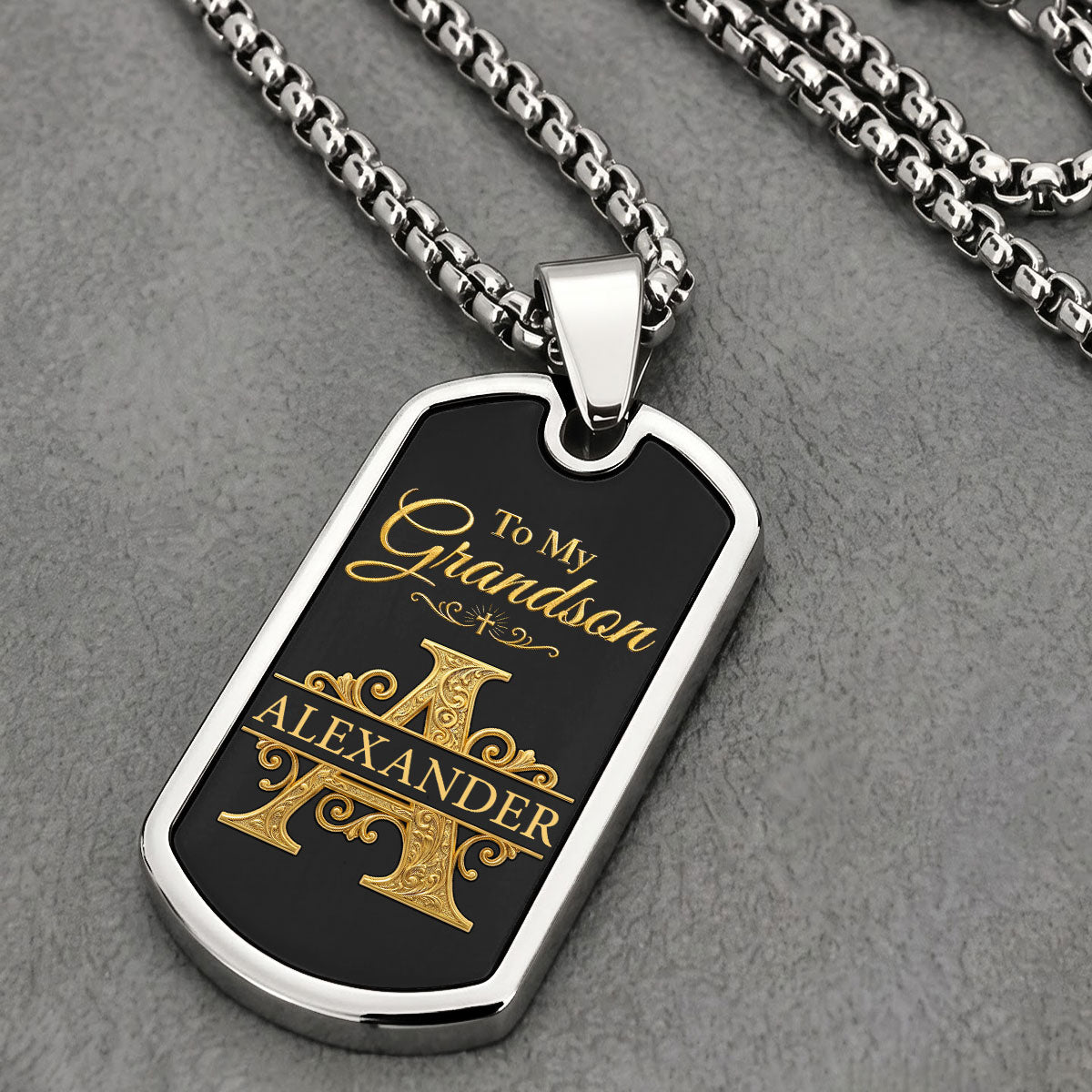 To My Grandson And Son | Personalized Dog Tag Necklace