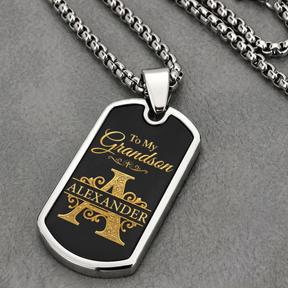 To My Grandson And Son | Personalized Dog Tag Necklace