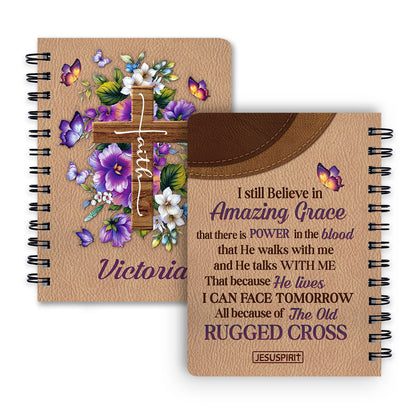 I Still Believe In Amazing Grace - Lovely Personalized Floral Cross Spiral Journal NUH269