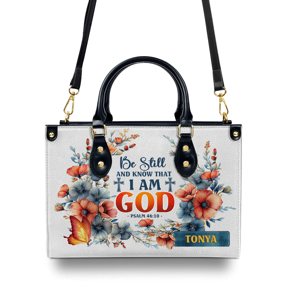 Jesuspirit | Personalized Leather Handbag With Zipper | Be Still And Know That I Am God LHBM780