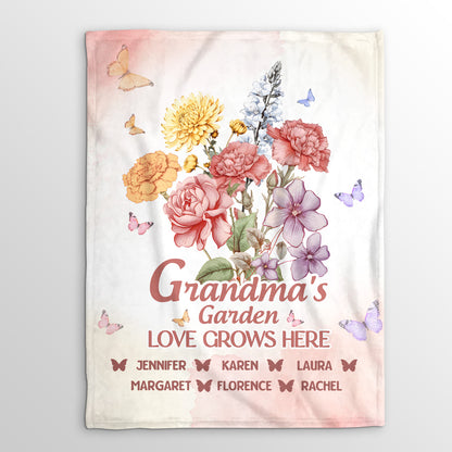 Grandma's Garden Love Grows Here | Personalized Fleece Blanket