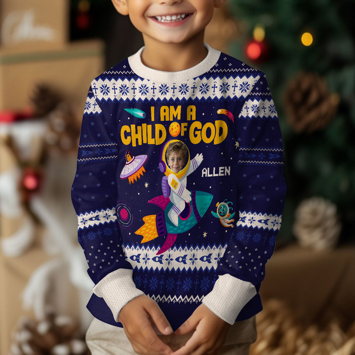 I Am A Child Of God | Personalized Kid Wool Sweater JSKWSPH1997T