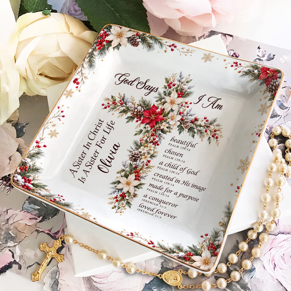 God Says I Am | Personalized Ceramic Ring Dish Square