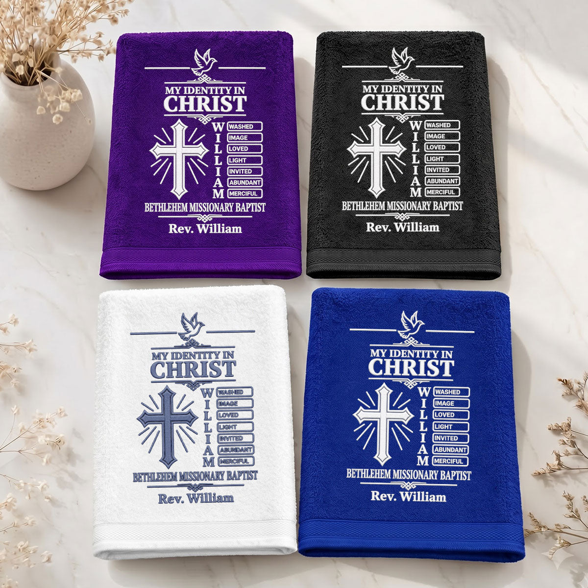 Chosen And Redeemed In Christ | Personalized Embroidered Fingertip Towel