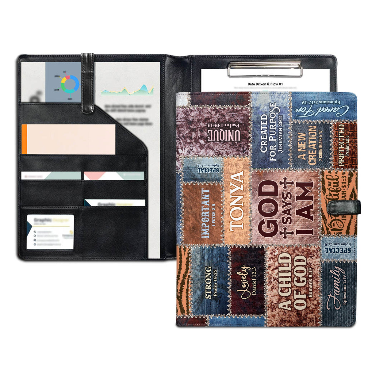 God Says I Am | Personalized Leather Button Padfolio JSLEPPH1868L