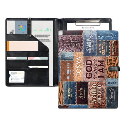 God Says I Am | Personalized Leather Button Padfolio JSLEPPH1868L