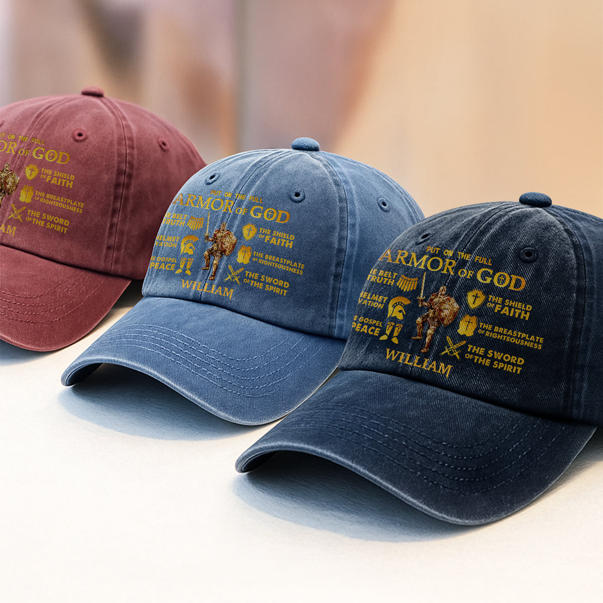 Armor Of God  | Personalized Vintage Washed Denim Cap