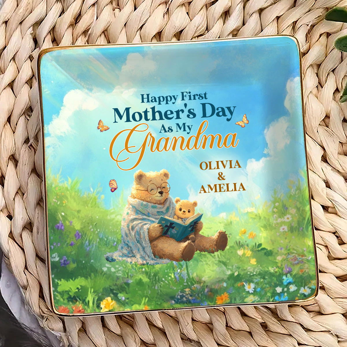 Happy First Mother's Day As My Grandma | Personalized Ceramic Ring Dish Square