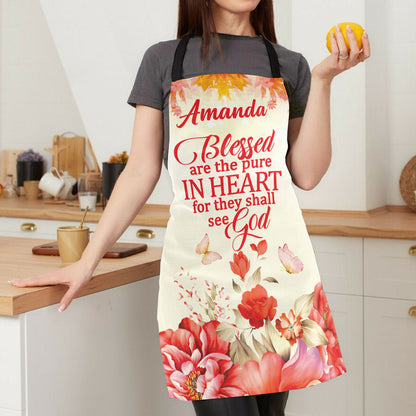 Jesuspirit | Blessed Are The Pure In Heart | Flower And Butterfly | Matthew 5:8 | Personalized Apron With Neck Strap APRM652