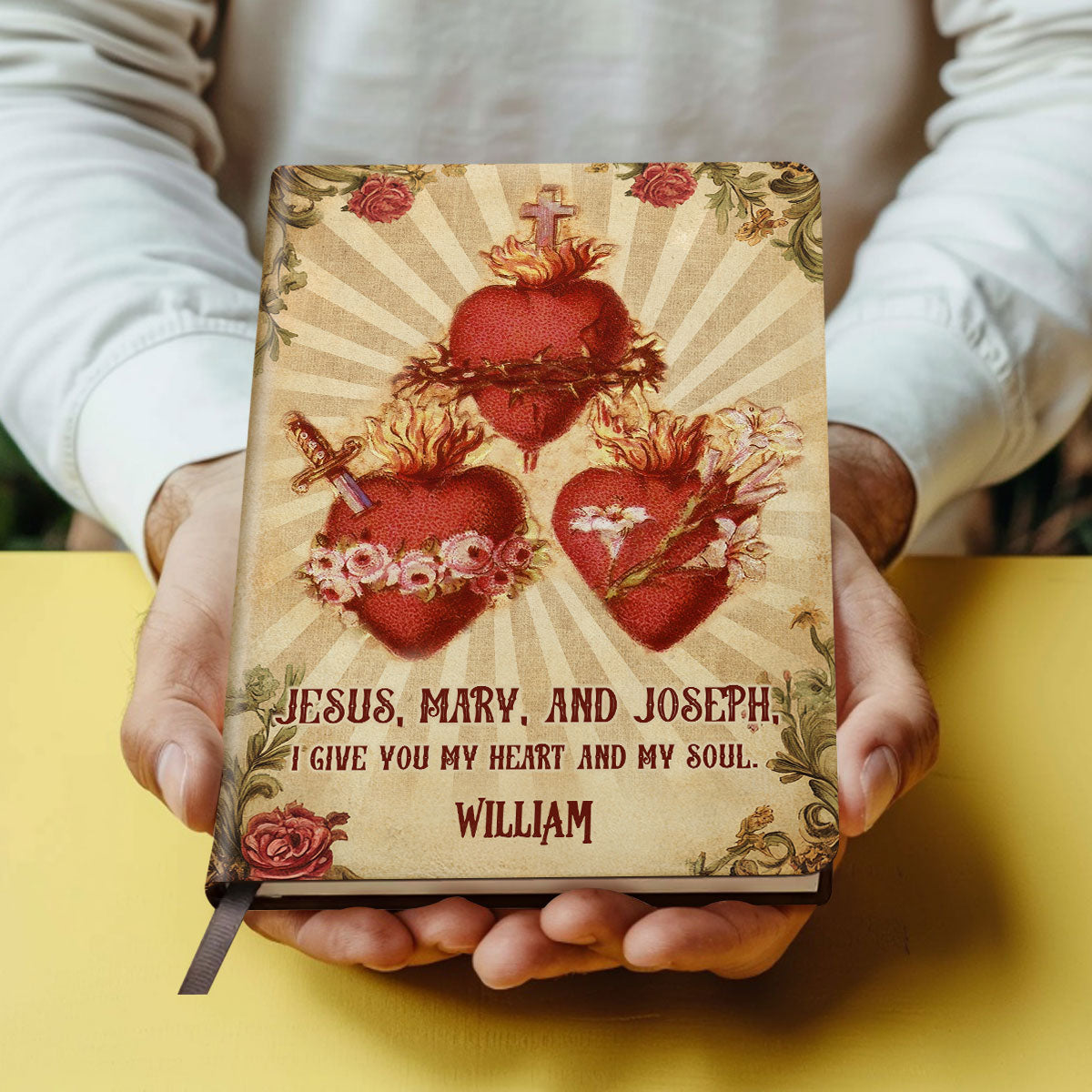 Hearts Of The Holy Family | Personalized Leather Cover Notebook