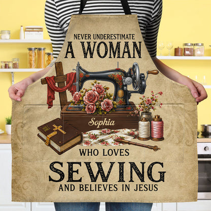 A Woman Who Loves Sewing And Believes In Jesus |  Apron With Pocket