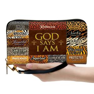 Jesuspirit | Personalized Leather Clutch Purse With Wristlet Strap Handle | Spiritual Gifts For Christian Women | God Says  I Am Unique CPM724