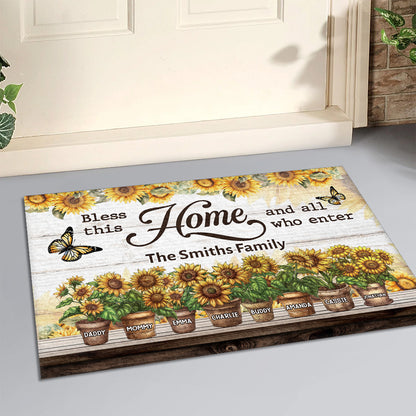 Bless This Home Sunflowers | Personalized Doormat JSDMHLTN1795L