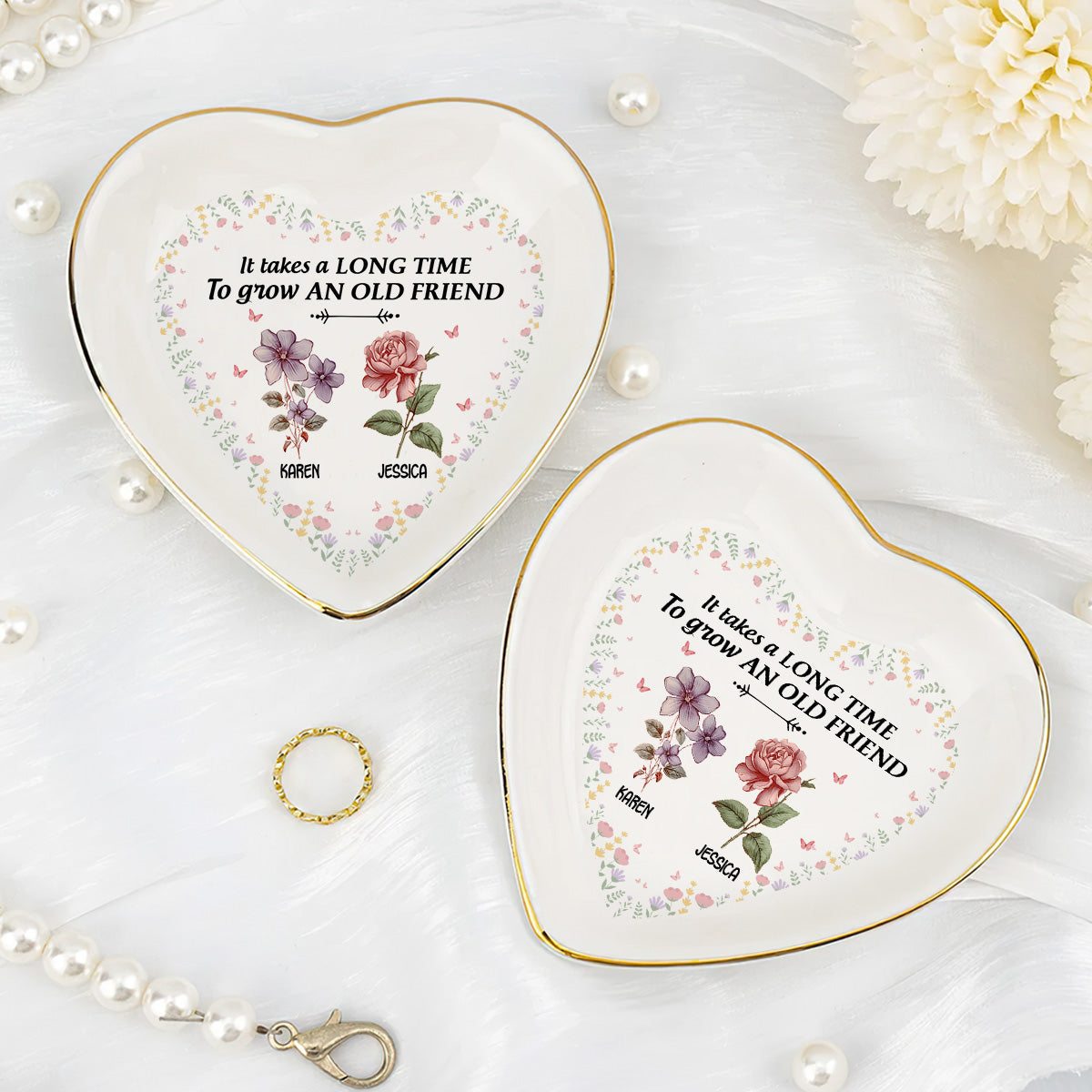 It Takes A Long Time To Grow An Old Friend | Personalized Heart Shaped Jewelry Dish