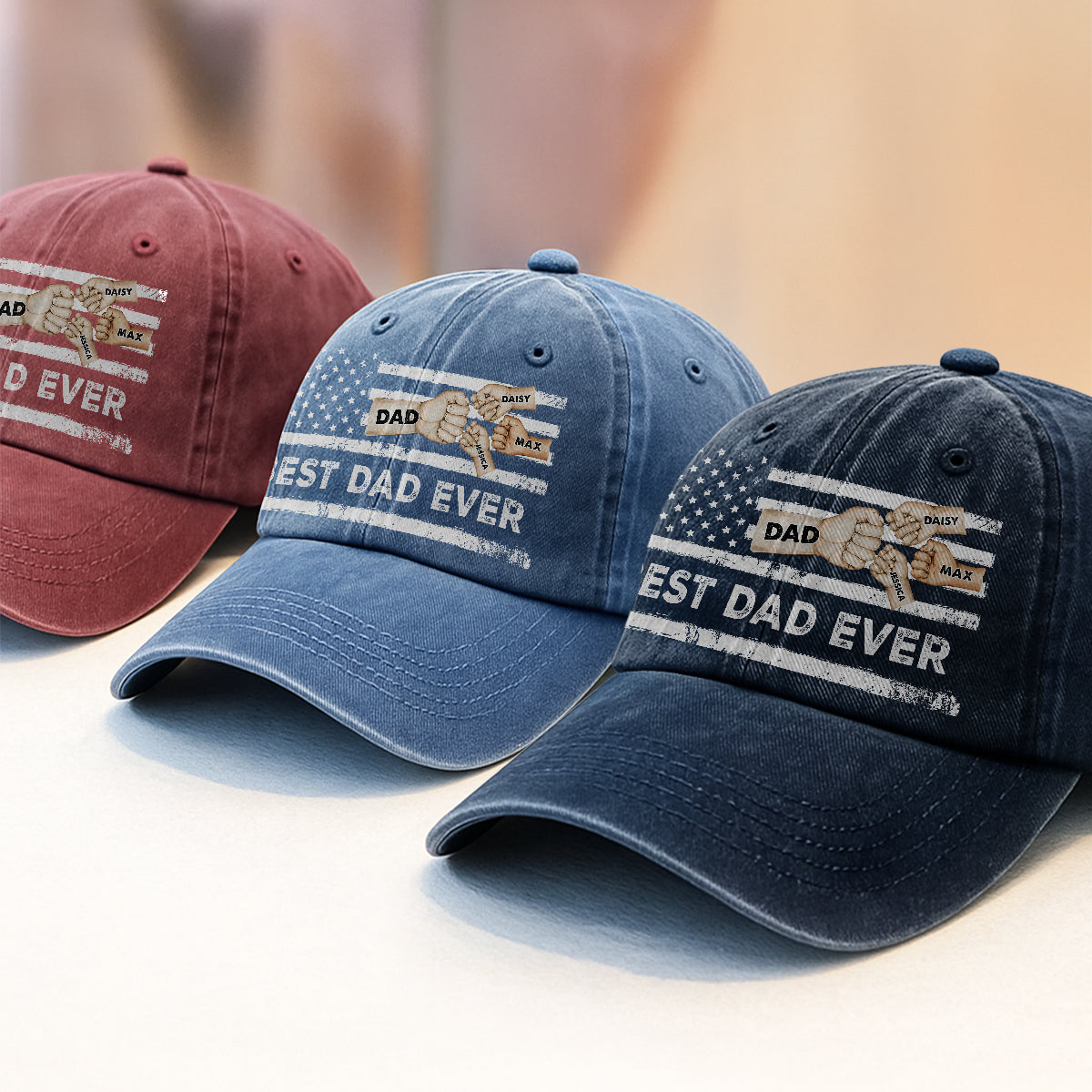 Best Dad Ever | Personalized Vintage Washed Denim Cap