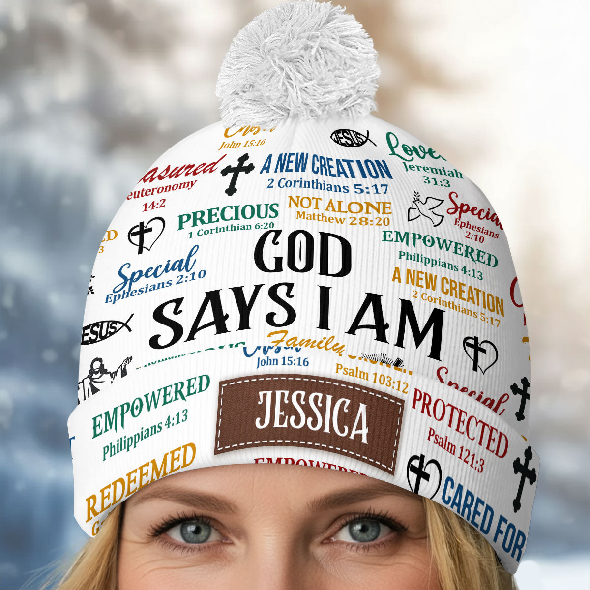 God Says I Am | Personalized Bobble Beanie Hat