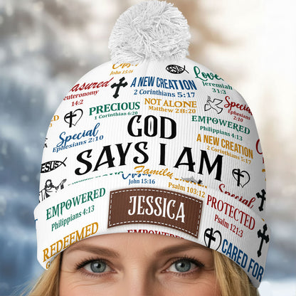 God Says I Am | Personalized Bobble Beanie Hat