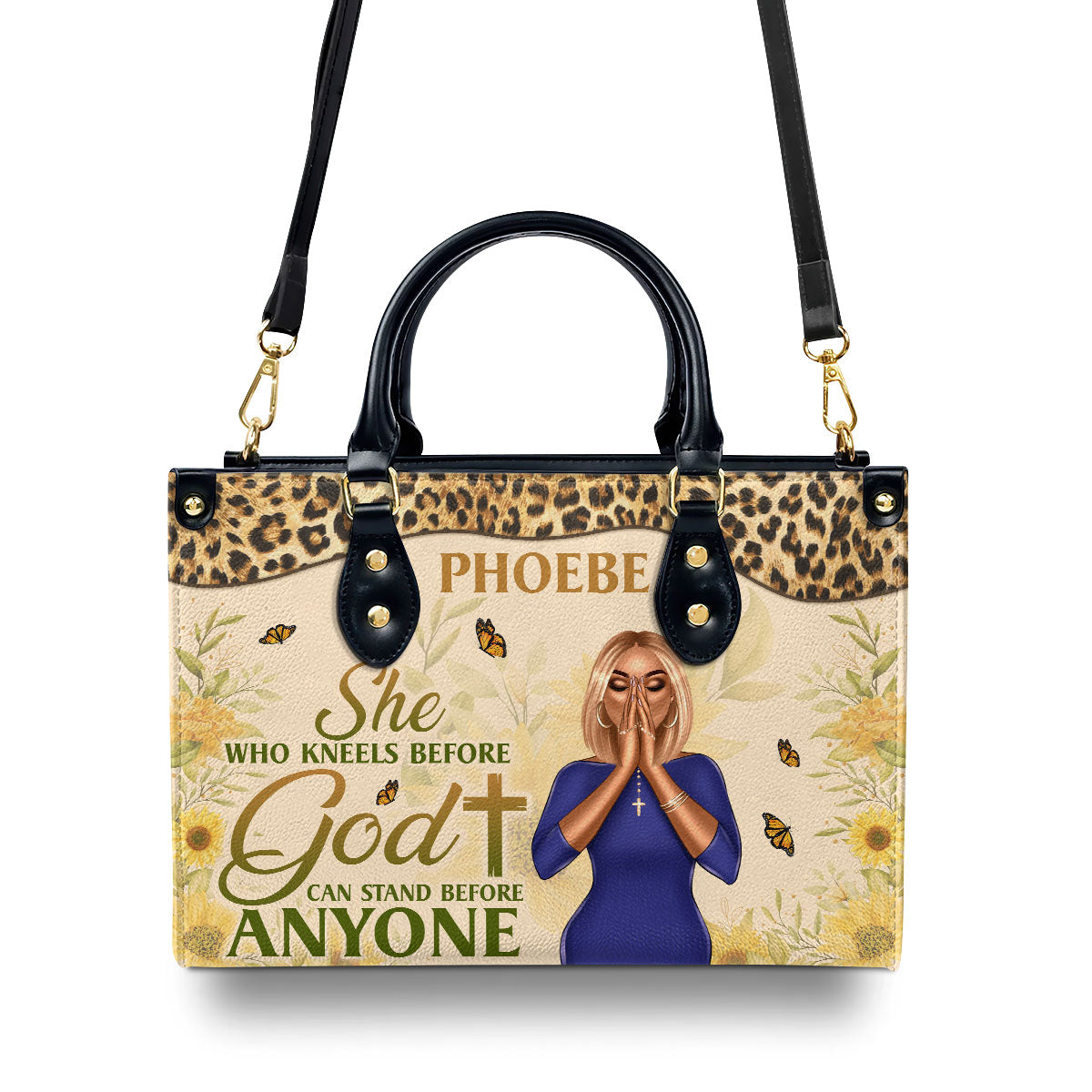 She Who Kneels Before God Can Stand Before Anyone | Personalized Leather Handbag With Zipper JSLHBN41