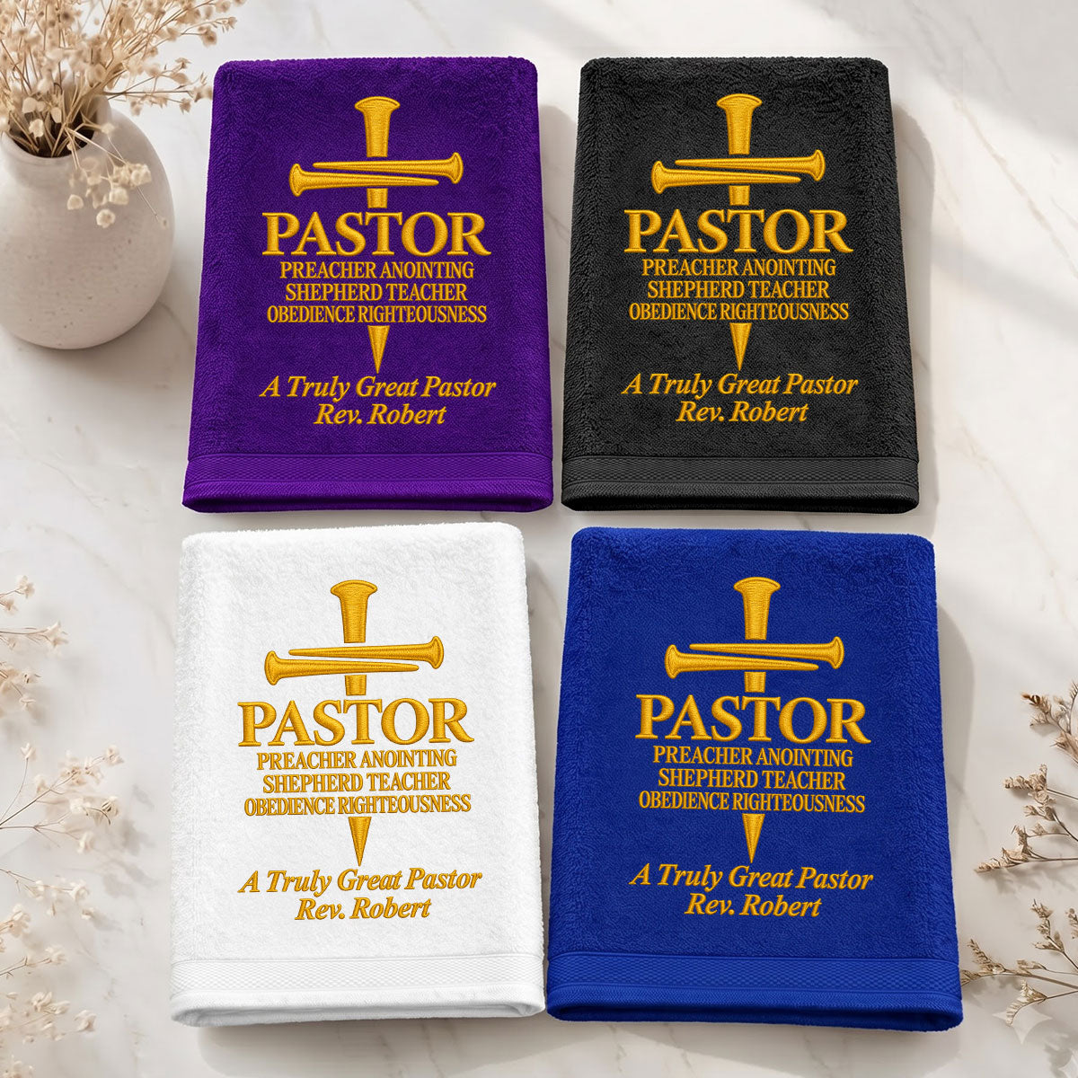 Honoring A Faithful Servant Pastor | Personalized Embroidered Fingertip Towel