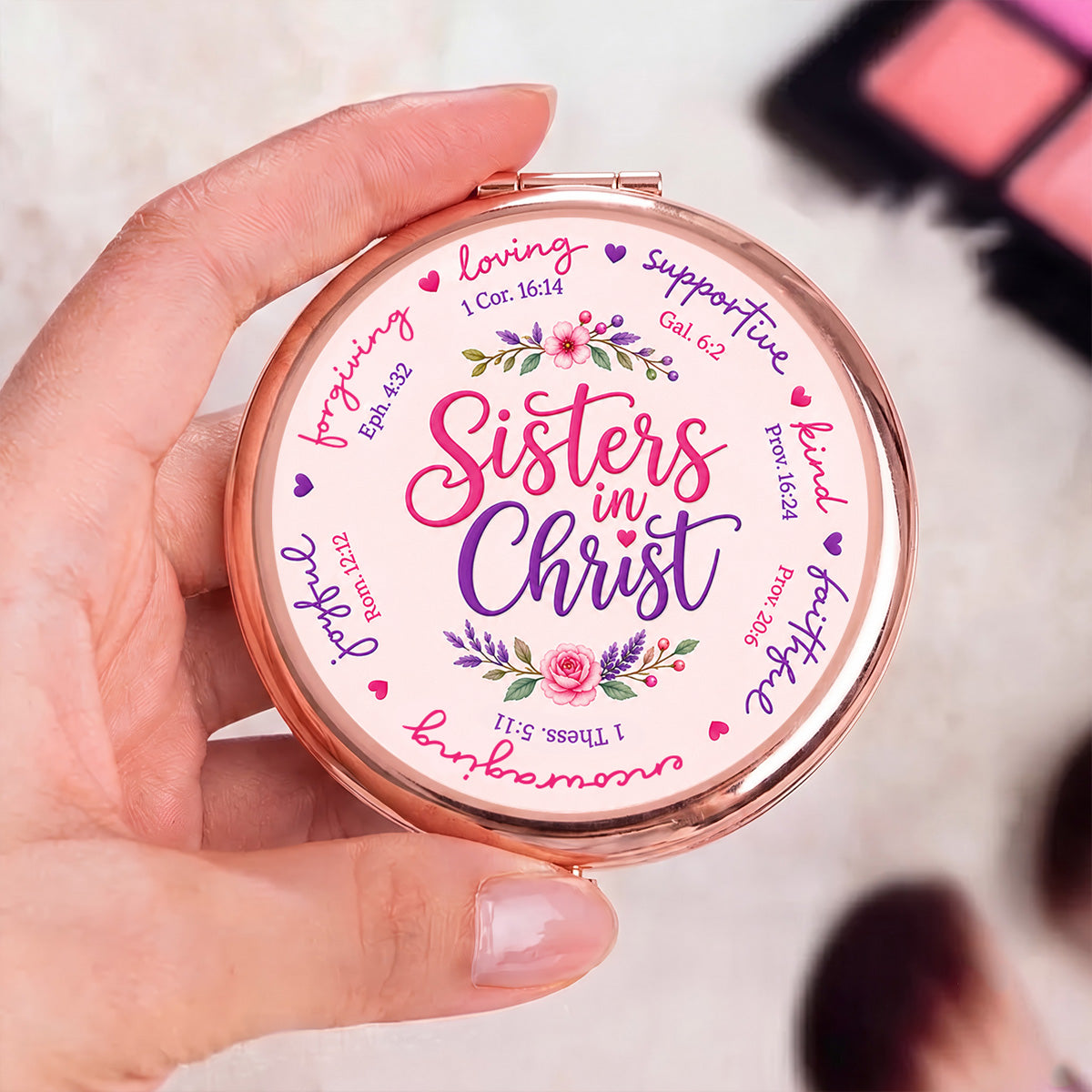 Sisters in Christ | Personalized Circle Metallic Mirror