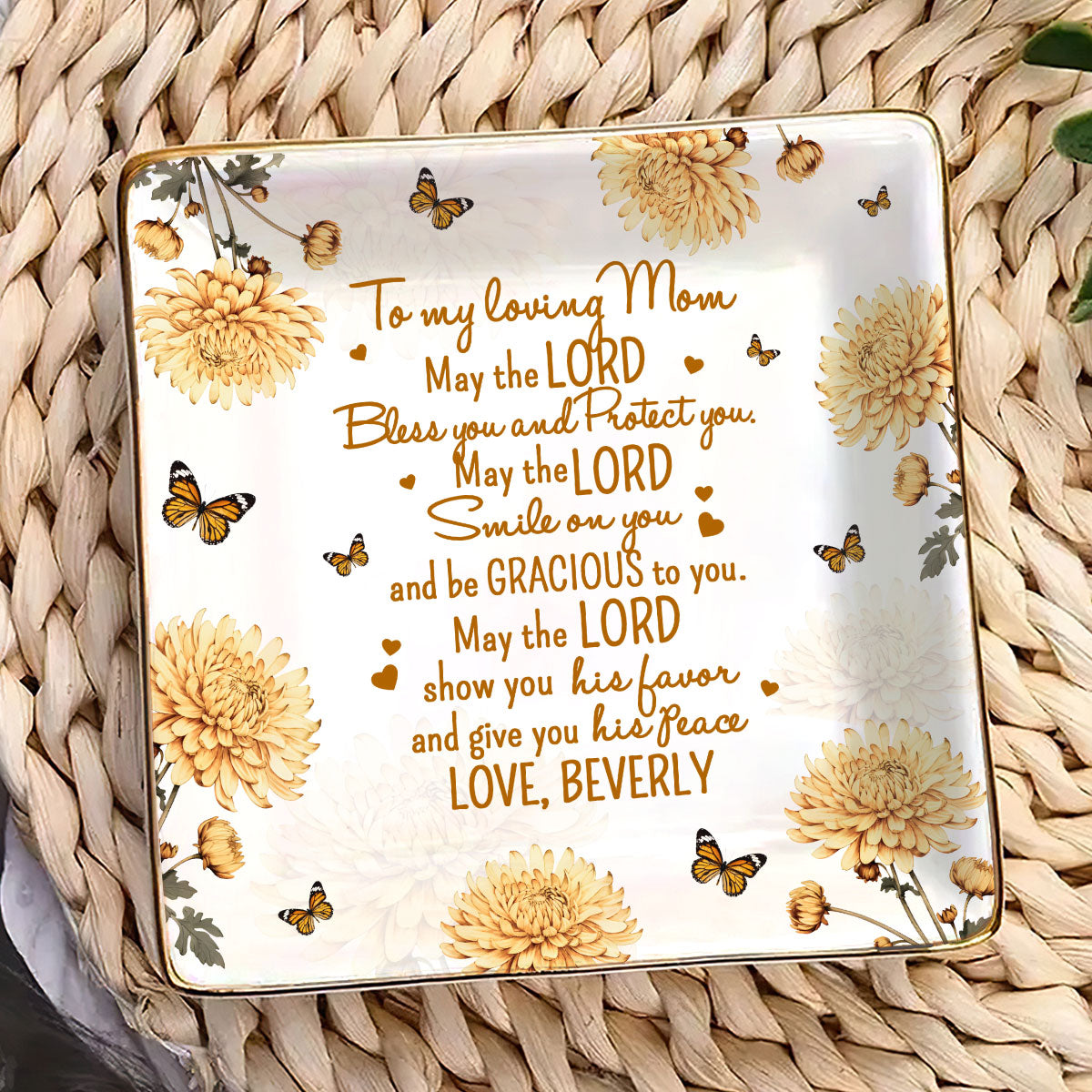 May The Lord Bless You And Protect You | Personalized Ceramic Ring Dish Square