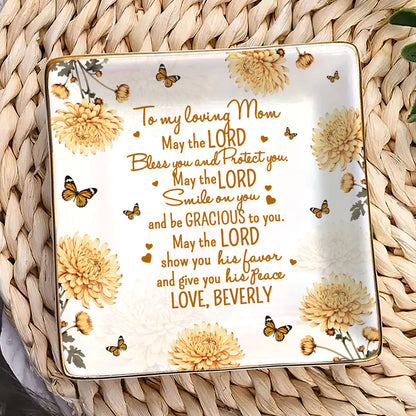May The Lord Bless You And Protect You | Personalized Ceramic Ring Dish Square
