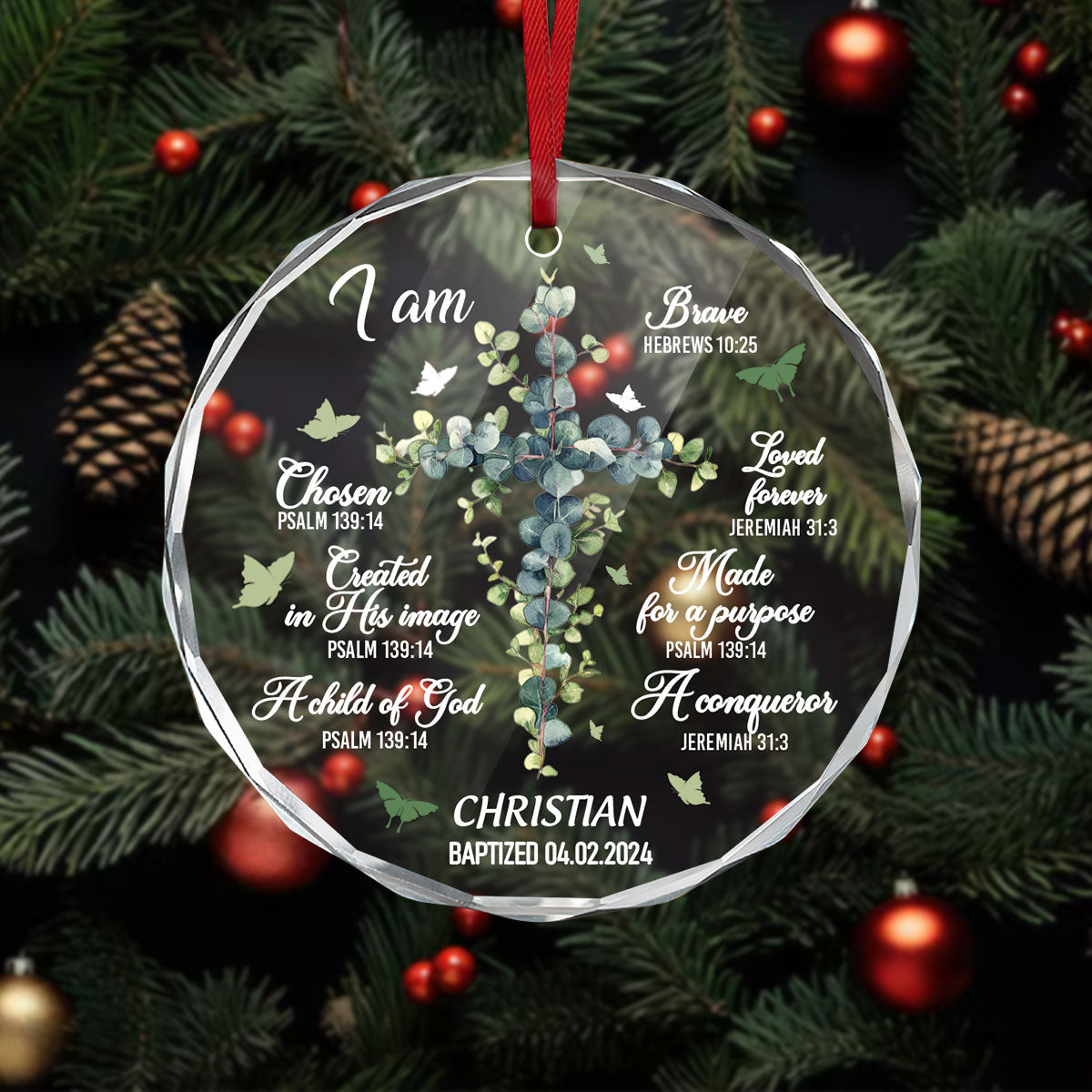 Unique Baptism Ornament For Newborn Baby | Personalized 1-Side Round Glass Ornament JSURGOPHLPA1758TA