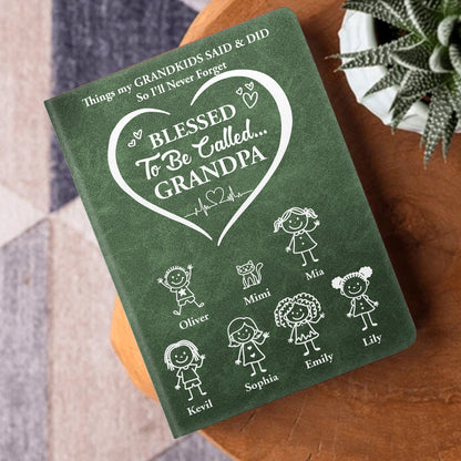 Blessed To Be Called Grandpa Grandma Grandkids Edition  | Personalized Leather Cover Notebook