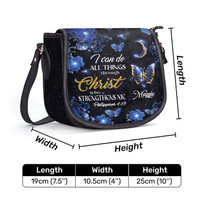 I Can Do All Things Through Christ - Personalized Leather Saddle Bag NM143