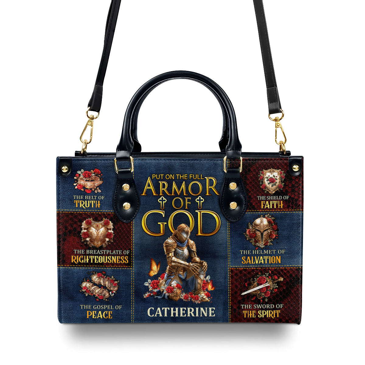 Jesuspirit | Personalized Leather Handbag With Zipper | Armor Of God LHBM797