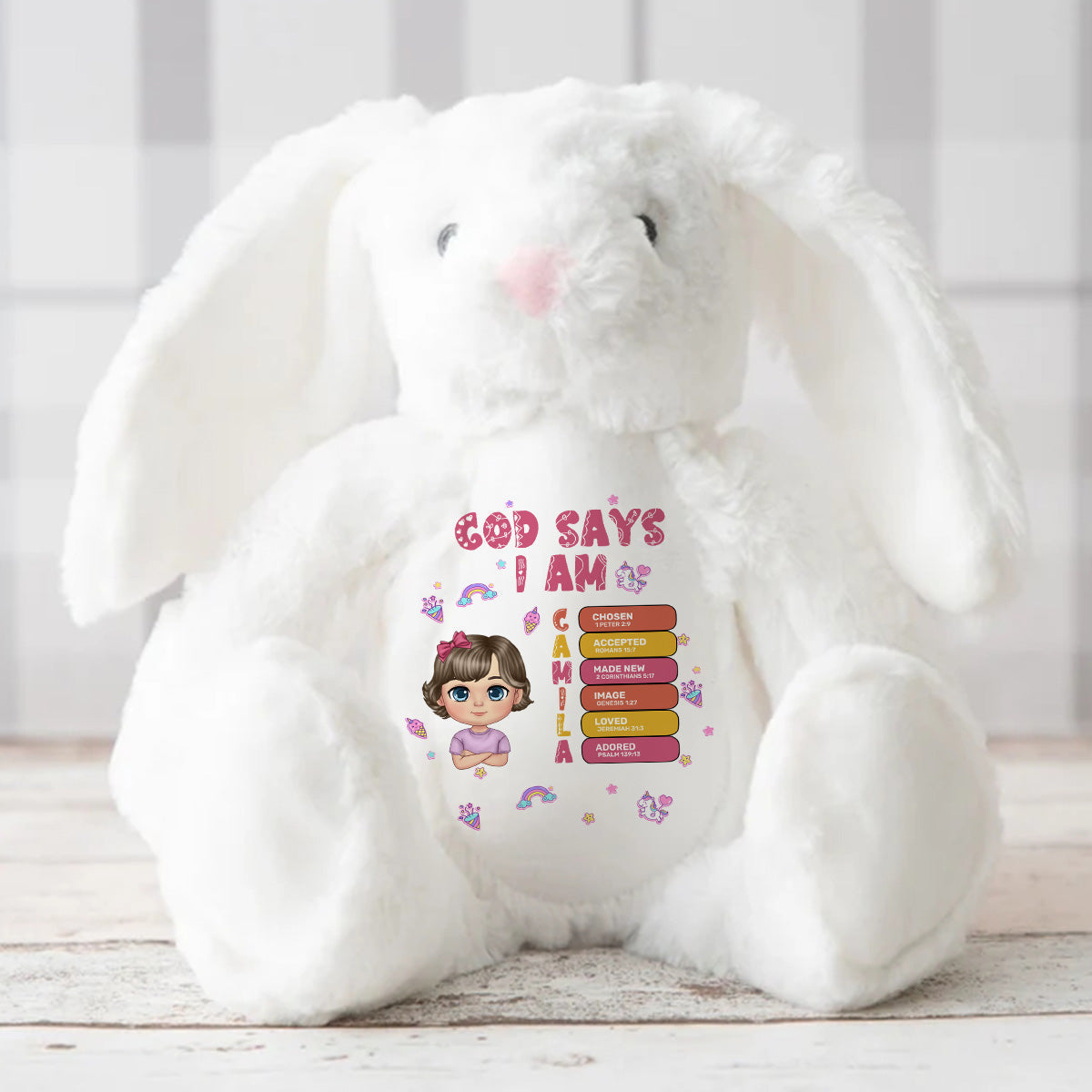 God Says I Am | Personalized Stuffed Bunny