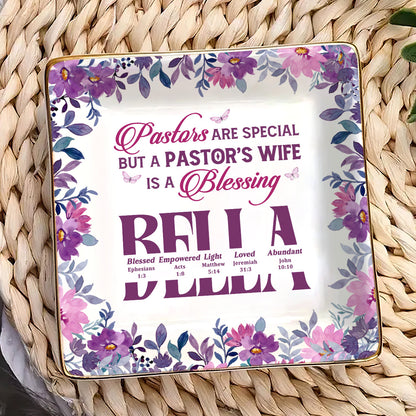 Pastor's Wife Is A Blessing | Personalized Ceramic Ring Dish Square