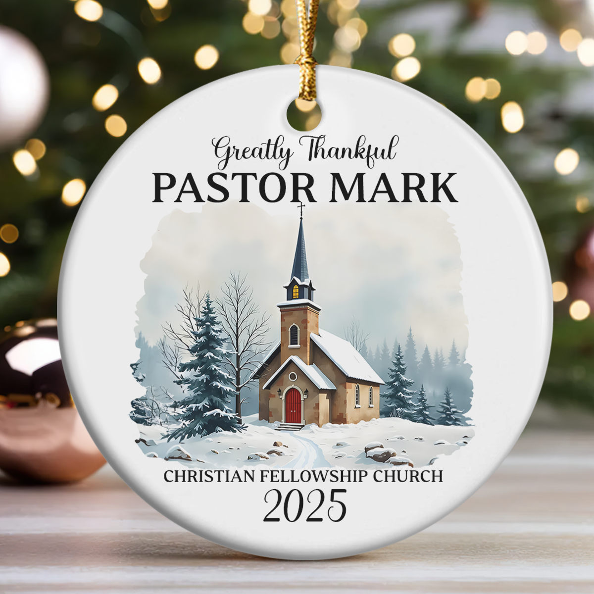Greatly Thankful Pastor | Personalized Round Shaped Ceramic Ornament