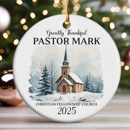 Greatly Thankful Pastor | Personalized Round Shaped Ceramic Ornament