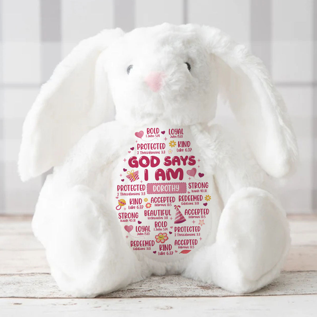 God Says I Am | Personalized Stuffed Bunny