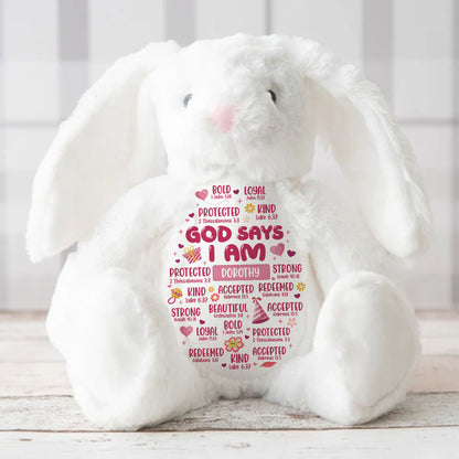 God Says I Am | Personalized Stuffed Bunny