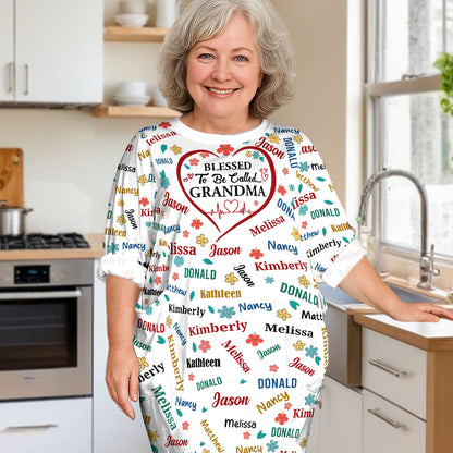 Blessed To Be Called Grandma | Personalized AOP Loose Pocket Oversize T-Shirt Dress