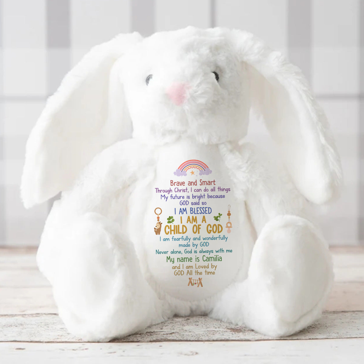I Can Do All Things Through Christ - Personalized Stuffed Bunny
