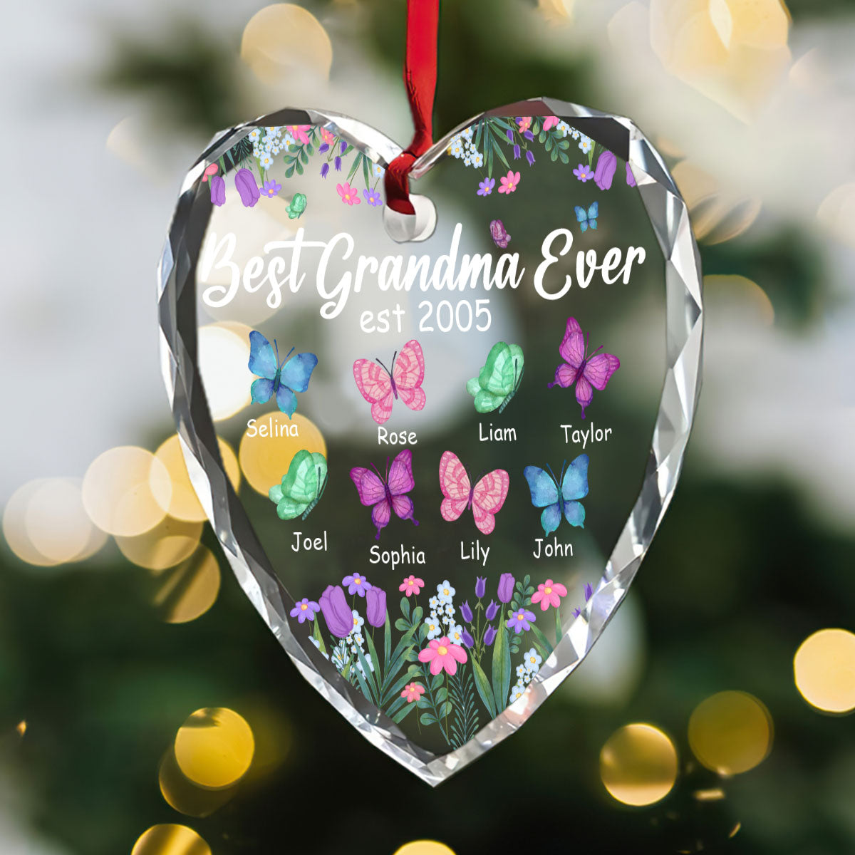 Best Grandma Ever | Personalized Heart Shaped Glass Ornament JSHGOPN2699T