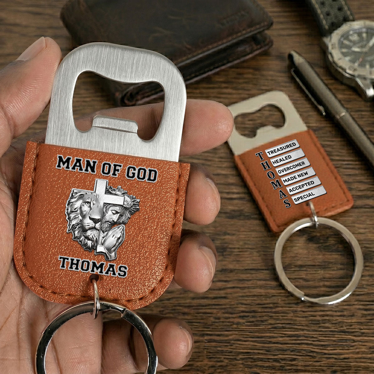 Man Of God | Personalized Leather Opener Keychain