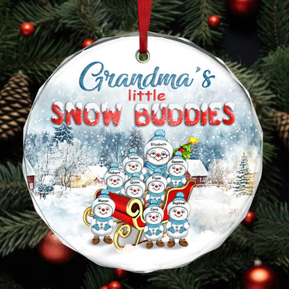 Grandma's Little Snow Buddies | Personalized 1-Side Round Glass Ornament JSURGOPPN2653T