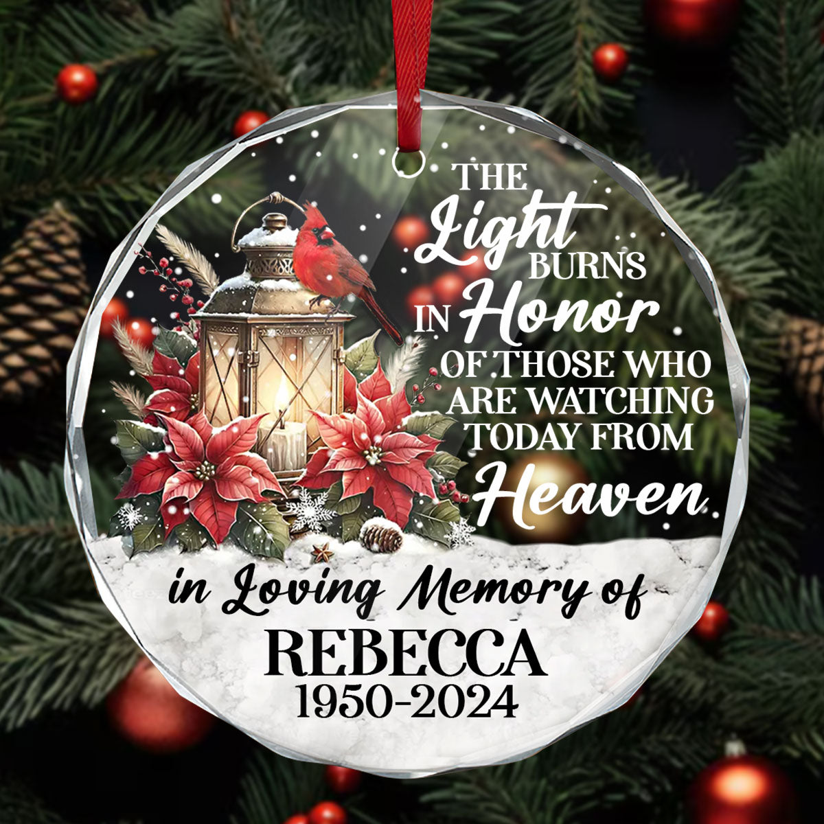 In Loving Memory | Personalized 1-Side Round Glass Ornament JSURGOPPN2671L