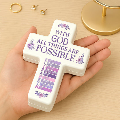 With God All Things Are Possible | Personalized Cross Jewelry Box