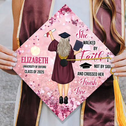 She Walked By Faith | Personalized Graduation Cap Topper