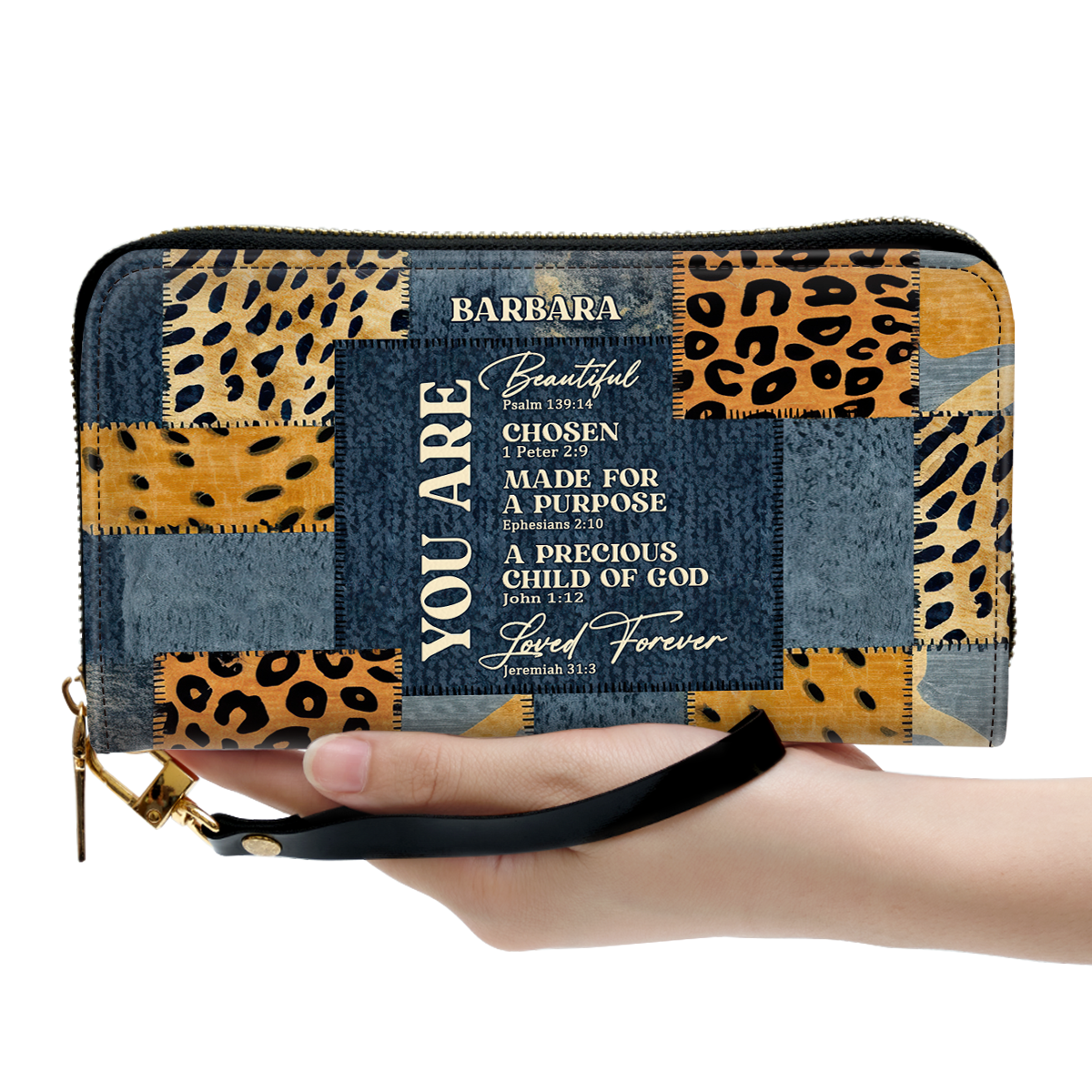 Personalized Leather Clutch Purse With Wristlet Strap Handle - You Are Beautiful