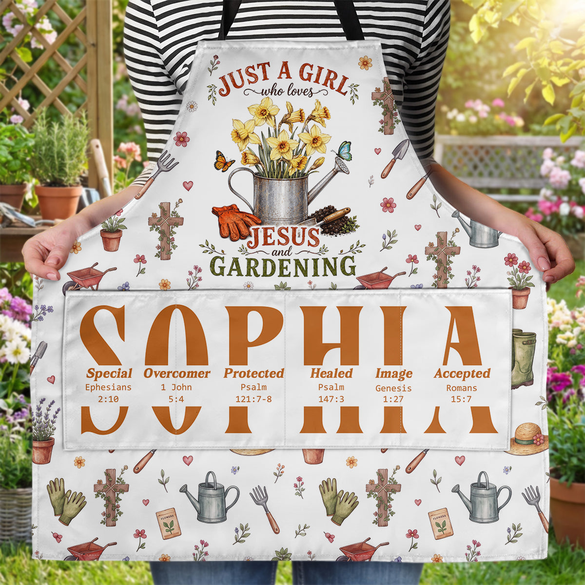 Just A Girl Who Loves Jesus And Gardening Birth Month Flower | Personalized Apron With Pocket